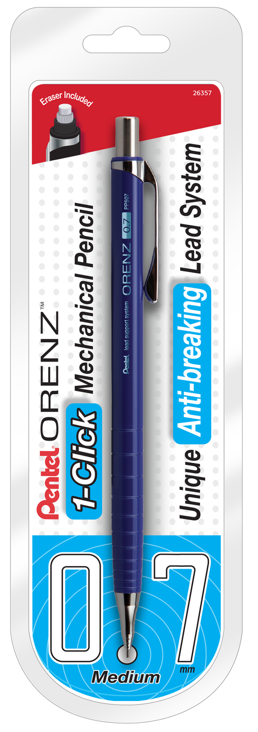ORENZ 1-Click Mehcanical Pencil 0.7mm, Blue Barrel, 1pk, Red Card (PP507BP)