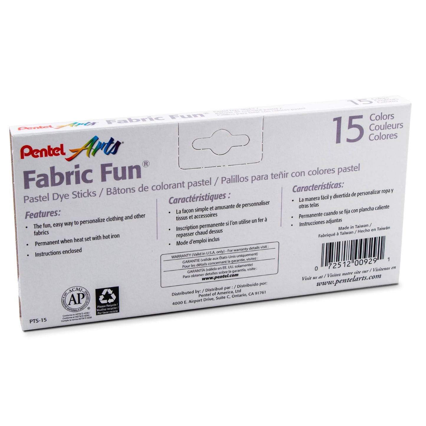 Pentel Arts Fabric Fun Pastel Dye Sticks - 15 Color Set (PTS-15)