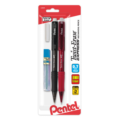 Twist-Erase EXPRESS Mechanical Pencil (0.7mm) Assorted Barrel Colors with Lead and eraser 2-Pk (QE417LEBP2)