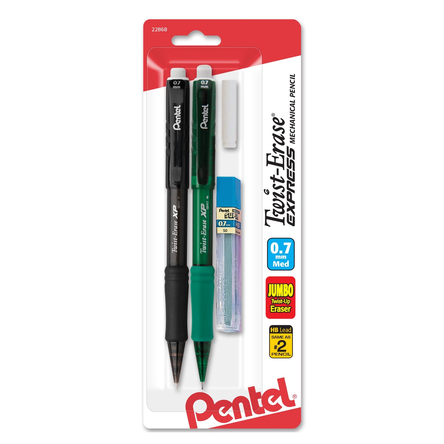 Twist-Erase EXPRESS Mechanical Pencil (0.7mm) Assorted Barrel Colors with Lead and eraser 2-Pk (QE417LEBP2)