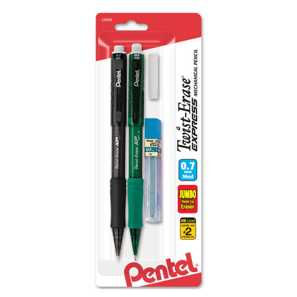 Twist-Erase EXPRESS Mechanical Pencil (0.7mm) Assorted Barrel Colors with Lead and eraser 2-Pk (QE417LEBP2)