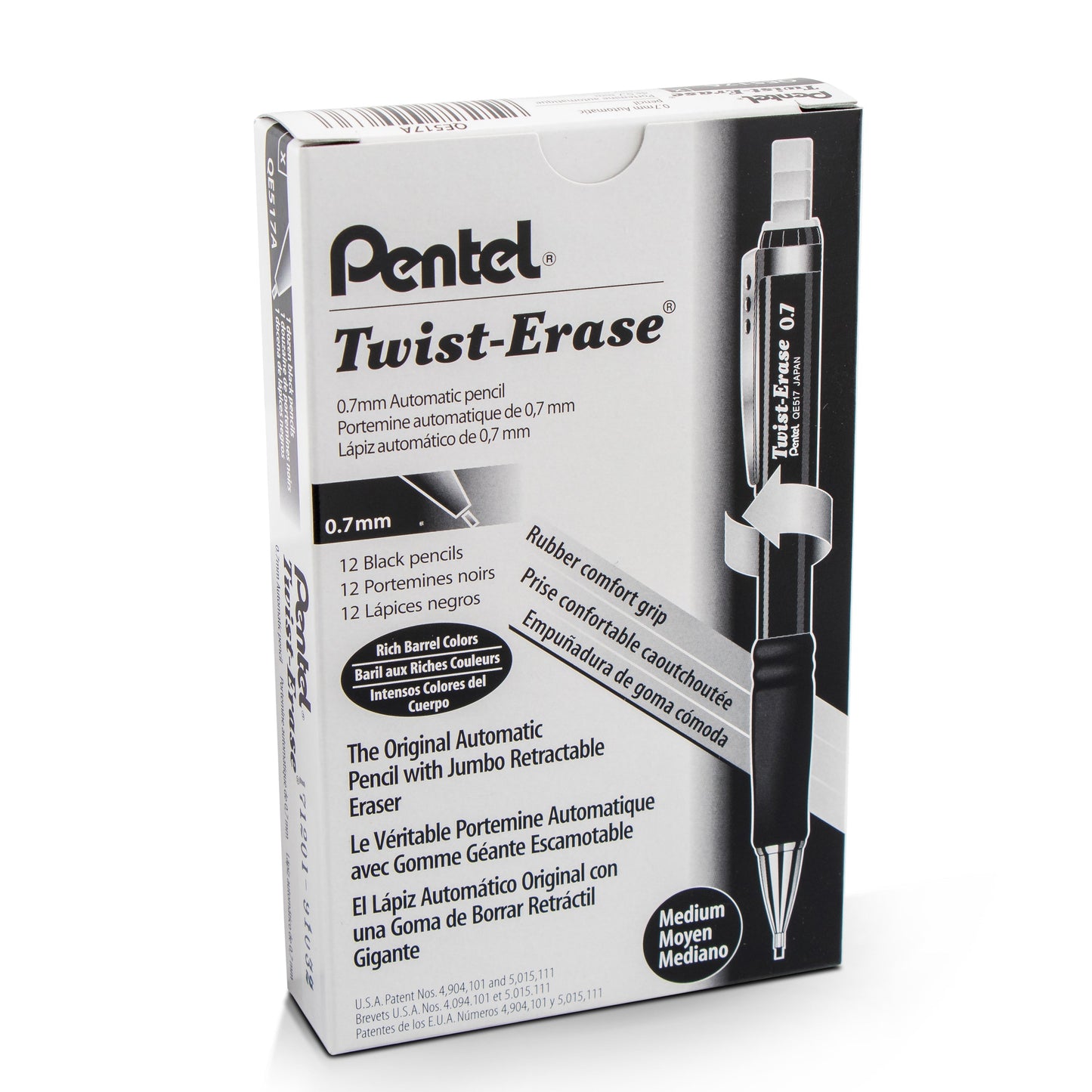 Pentel Twist-Erase III Mechanical Pencil (0.7mm), Black Barrel (QE517A), 48 Dozen