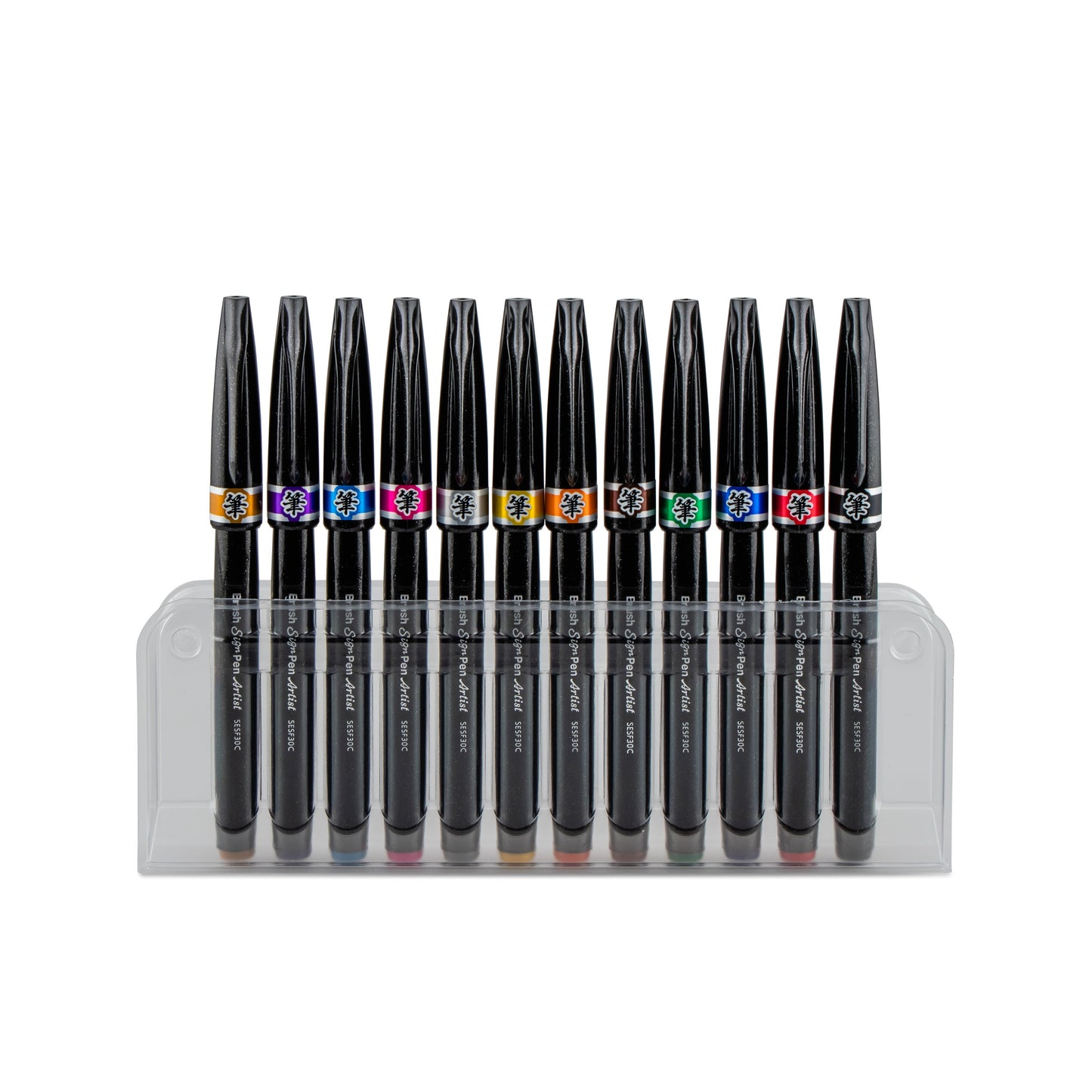 Pentel Arts Sign Pen Micro Brush Tip, Assorted Colors (A/B/C/D/E/F/G/N/P/S/V/Y), 12-pk Plastic Box (SESF30CPC12)