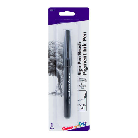 Pentel Arts Sign Pen Brush, Gray Pigment Ink, 1-PK (SESP15BPN)