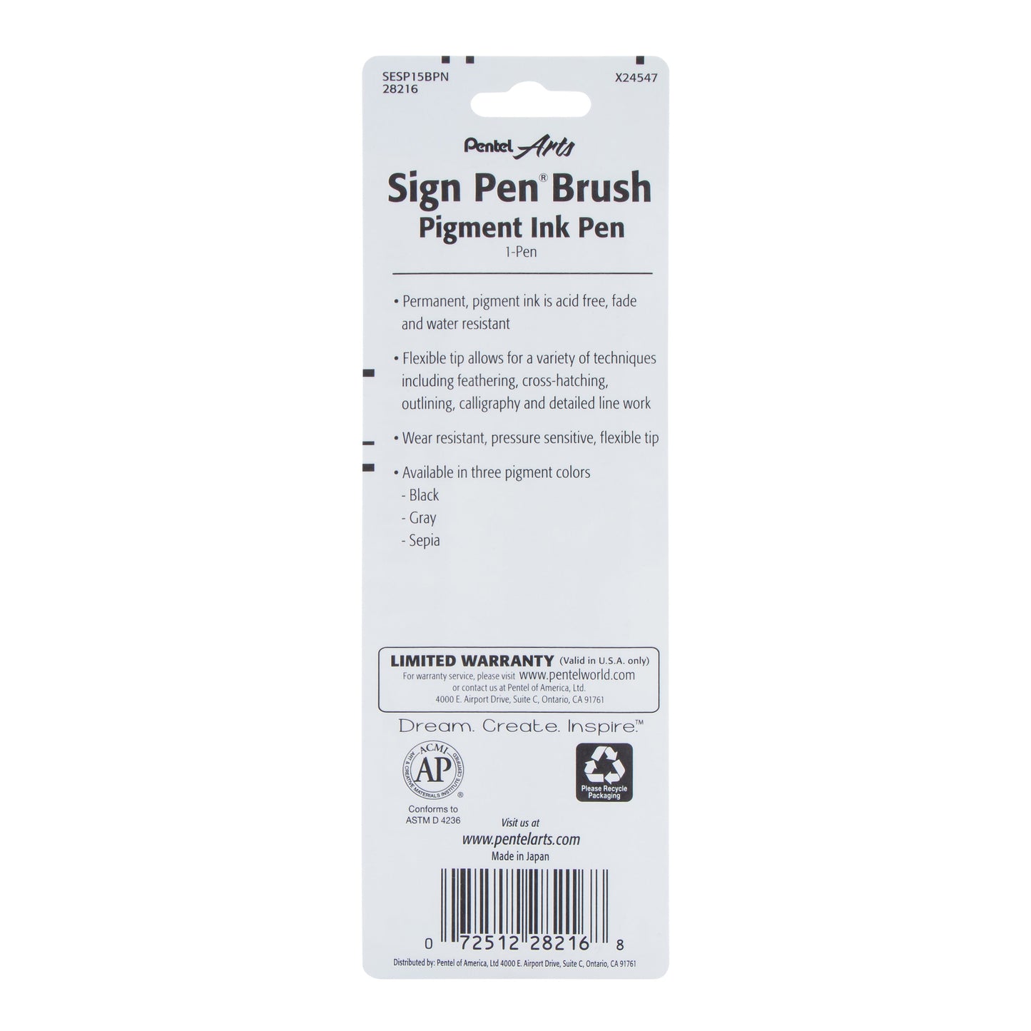 Pentel Arts Sign Pen Brush, Gray Pigment Ink, 1-PK (SESP15BPN)