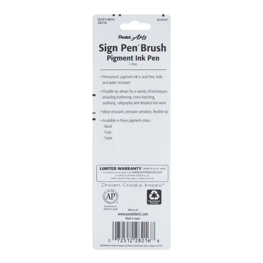 Pentel Arts Sign Pen Brush, Gray Pigment Ink, 1-PK (SESP15BPN)