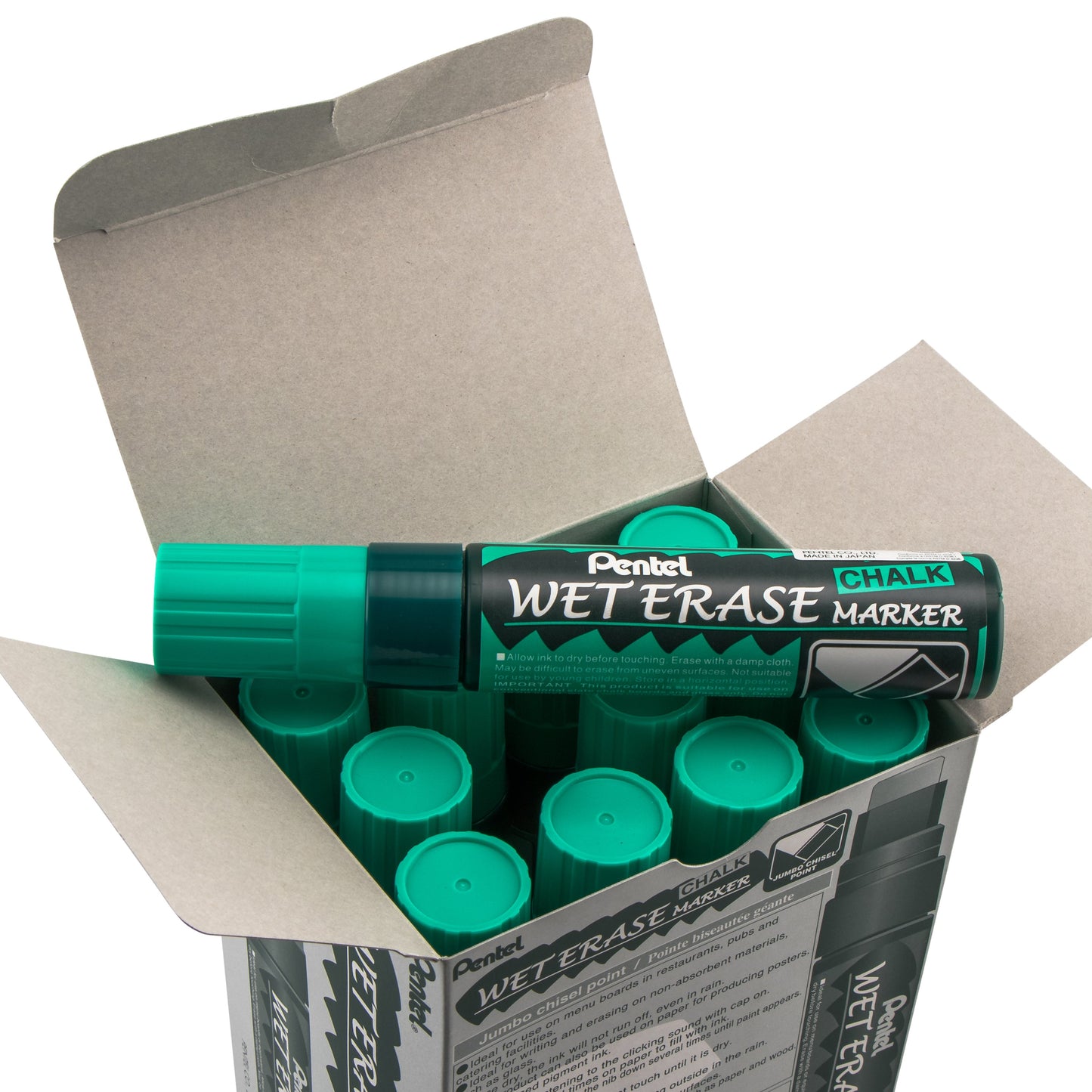 Pentel Arts Wet Erase Chalk Marker, Jumbo Tip, Green Ink (SMW56-D)