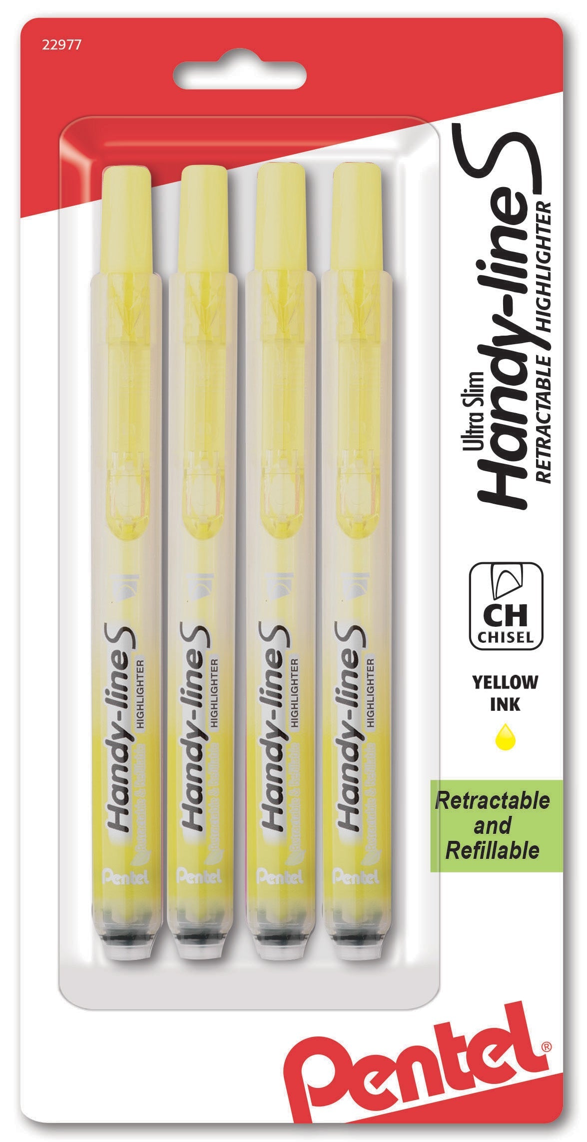Handy-Line S Retractable Highlighter, Chisel Tip, Yellow Ink 4-Pk (SXS15BP4G)