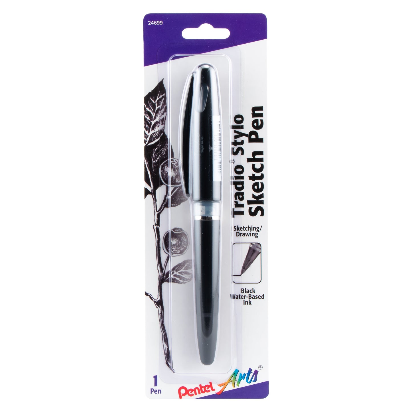 Pentel Arts Tradio Stylo Sketch Pen Black Ink, 1-Pk (TRJ50BPA), 144 Each