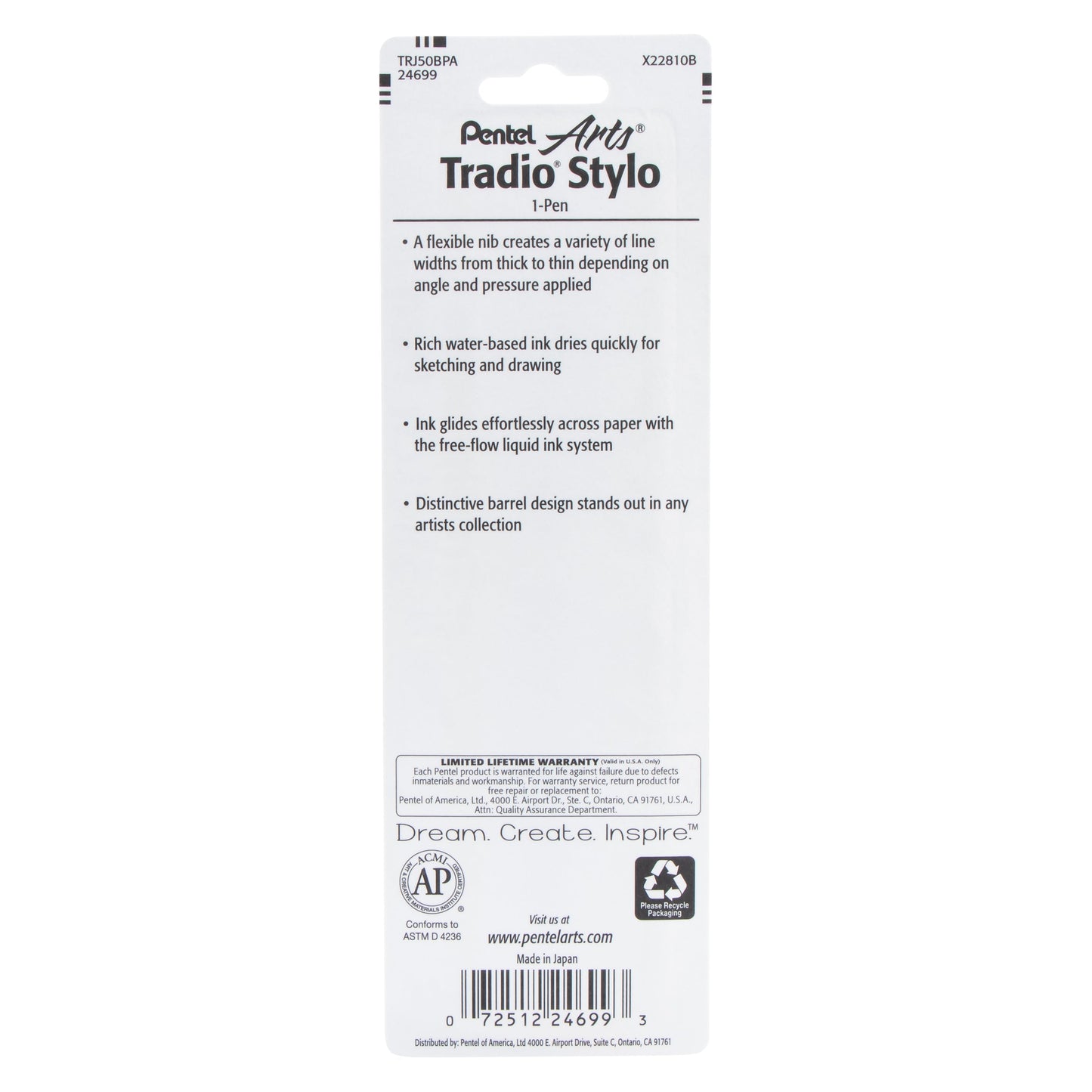 Pentel Arts Tradio Stylo Sketch Pen Black Ink, 1-Pk (TRJ50BPA), 144 Each