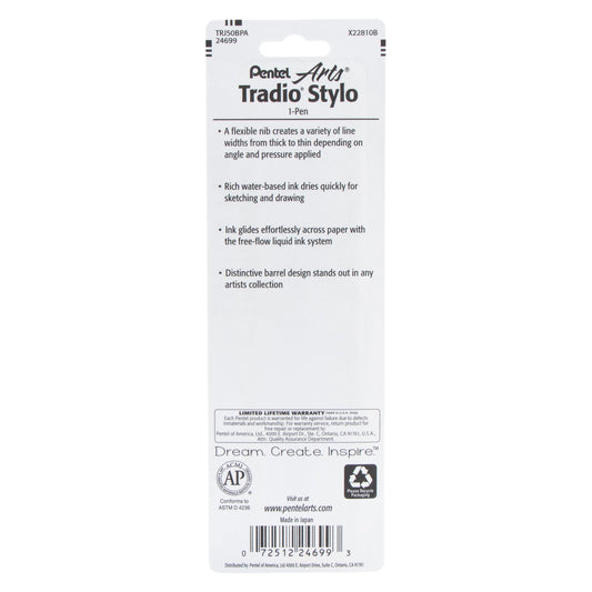 Pentel Arts Tradio Stylo Sketch Pen Black Ink, 1-Pk (TRJ50BPA), 144 Each