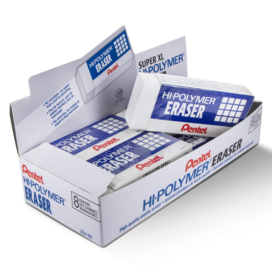 Pentel Hi-Polymer Block Eraser, Super XL White, Open Stock (8-pc) (ZEH-99), 48 Dozen