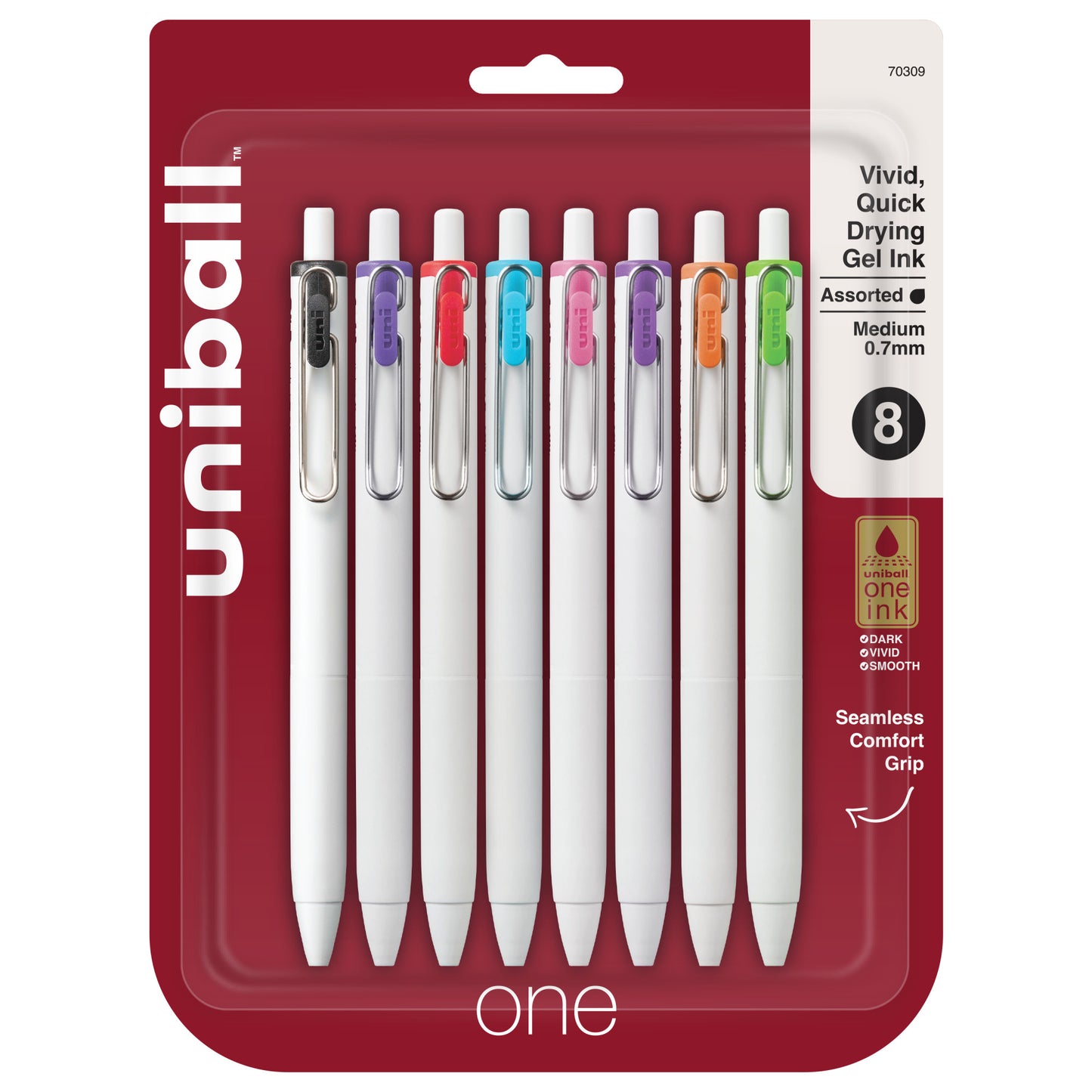 uniball™ one Retractable Gel Pens, Medium Point (0.7mm), Assorted Ink, 8 Pack
