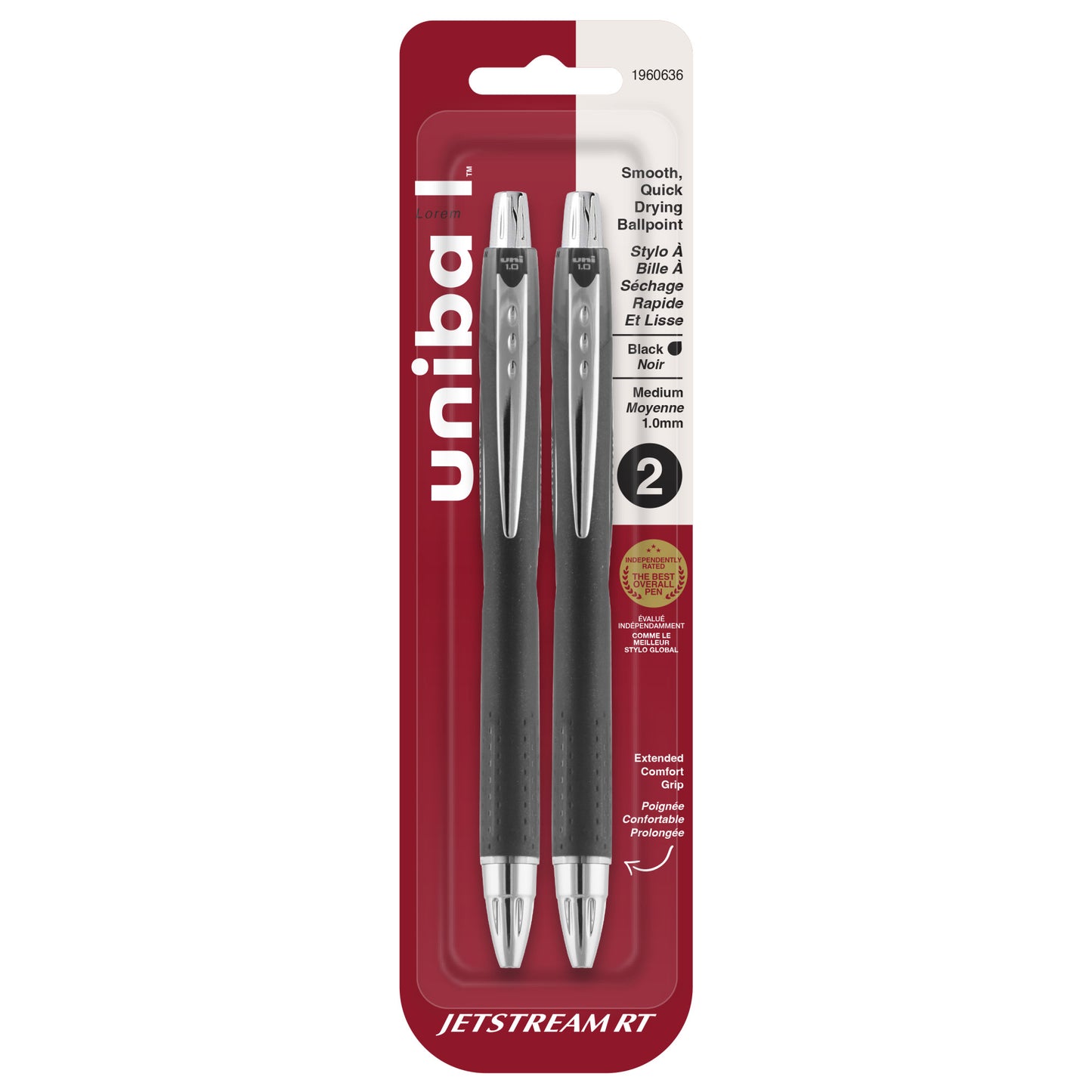 uniball™ Jetstream RT Ballpoint Pens, Medium Point (1.0mm), Black, 2 Pack - English/French