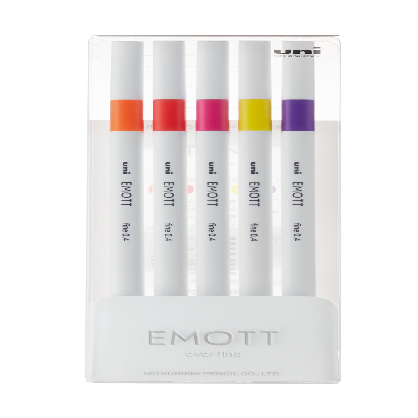 uni® Emott Fine Line Marker Pens, Fine Point (0.4mm), Passion Colors (Set 2), 5 Pack