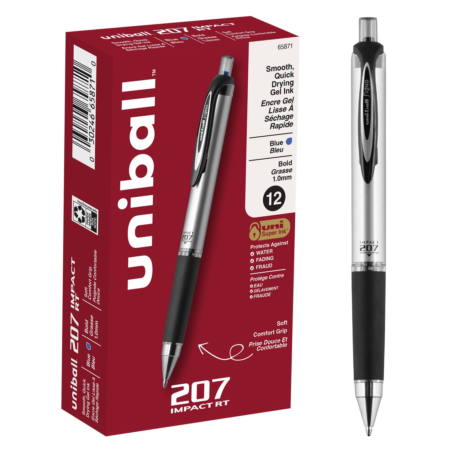 uniball™ 207 Impact Retractable Gel Pens, Bold Point (1.0mm), Blue