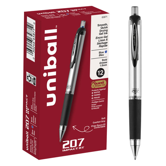 uniball™ 207 Impact Retractable Gel Pens, Bold Point (1.0mm), Blue