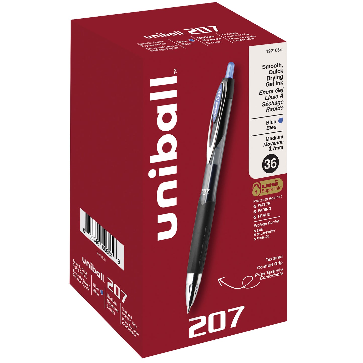 uniball™ 207 Retractable Gel Pens, Medium Point (0.7mm), Blue, 36 Pack