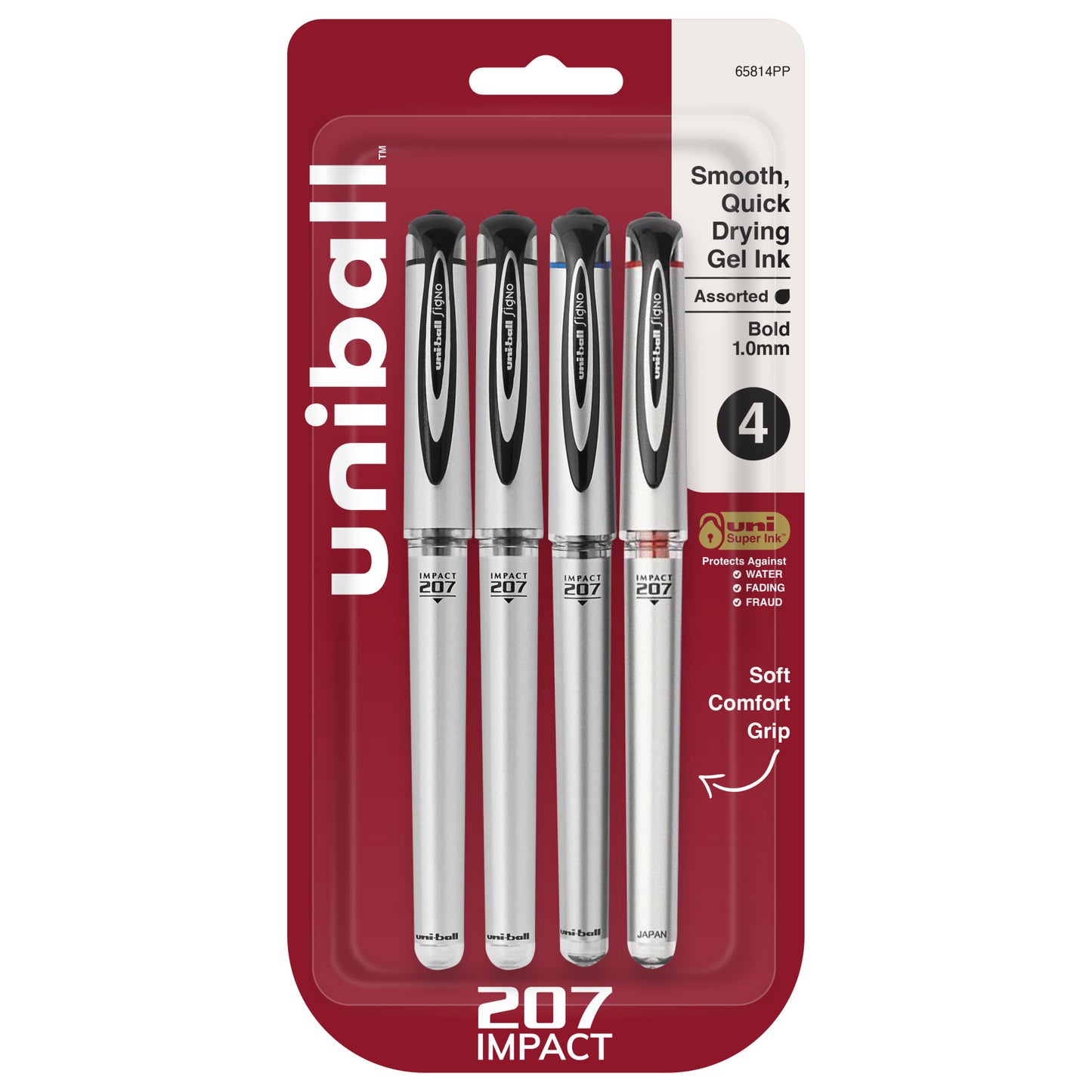 uniball™ 207 Impact Gel Pens, Bold Point (1.0mm), Assorted Colors, 4 Pack