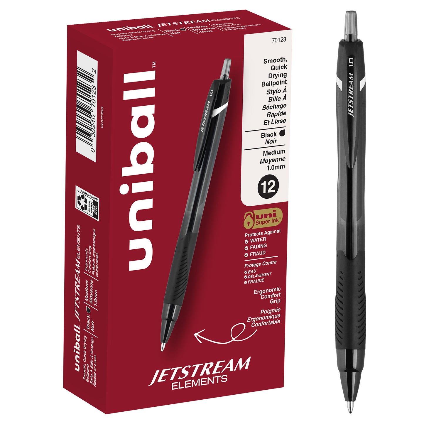 uniball™ Jetstream Elements Ballpoint Pens, Medium Point (1.0mm), Black, 12 Pack