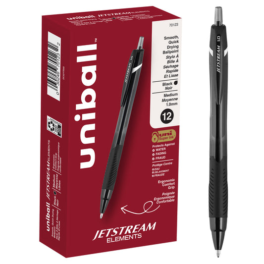uniball™ Jetstream Elements Ballpoint Pens, Medium Point (1.0mm), Black, 12 Pack