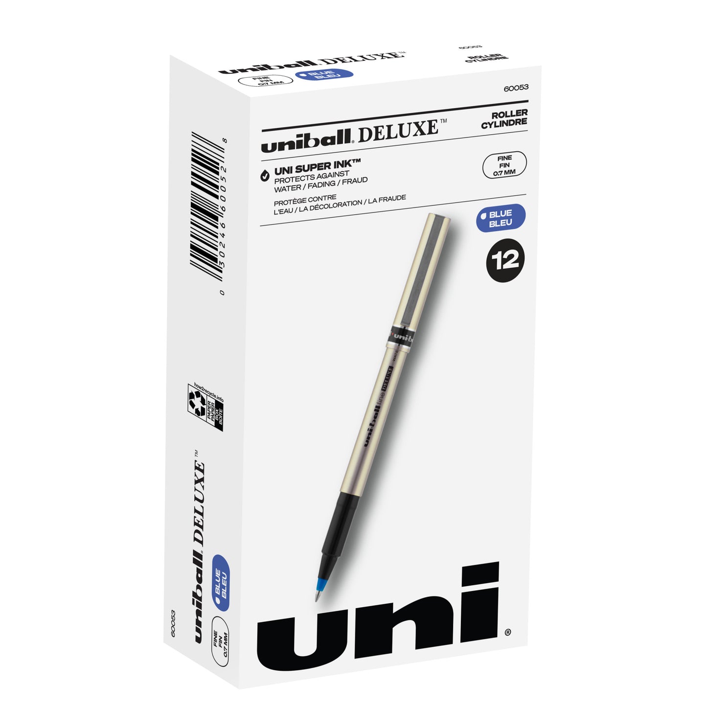 uniball™ Deluxe Rollerball Pens, Fine Point (0.7mm), Blue, 12 Pack