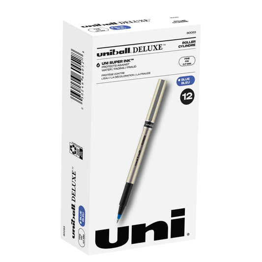 uniball™ Deluxe Rollerball Pens, Fine Point (0.7mm), Blue, 12 Pack
