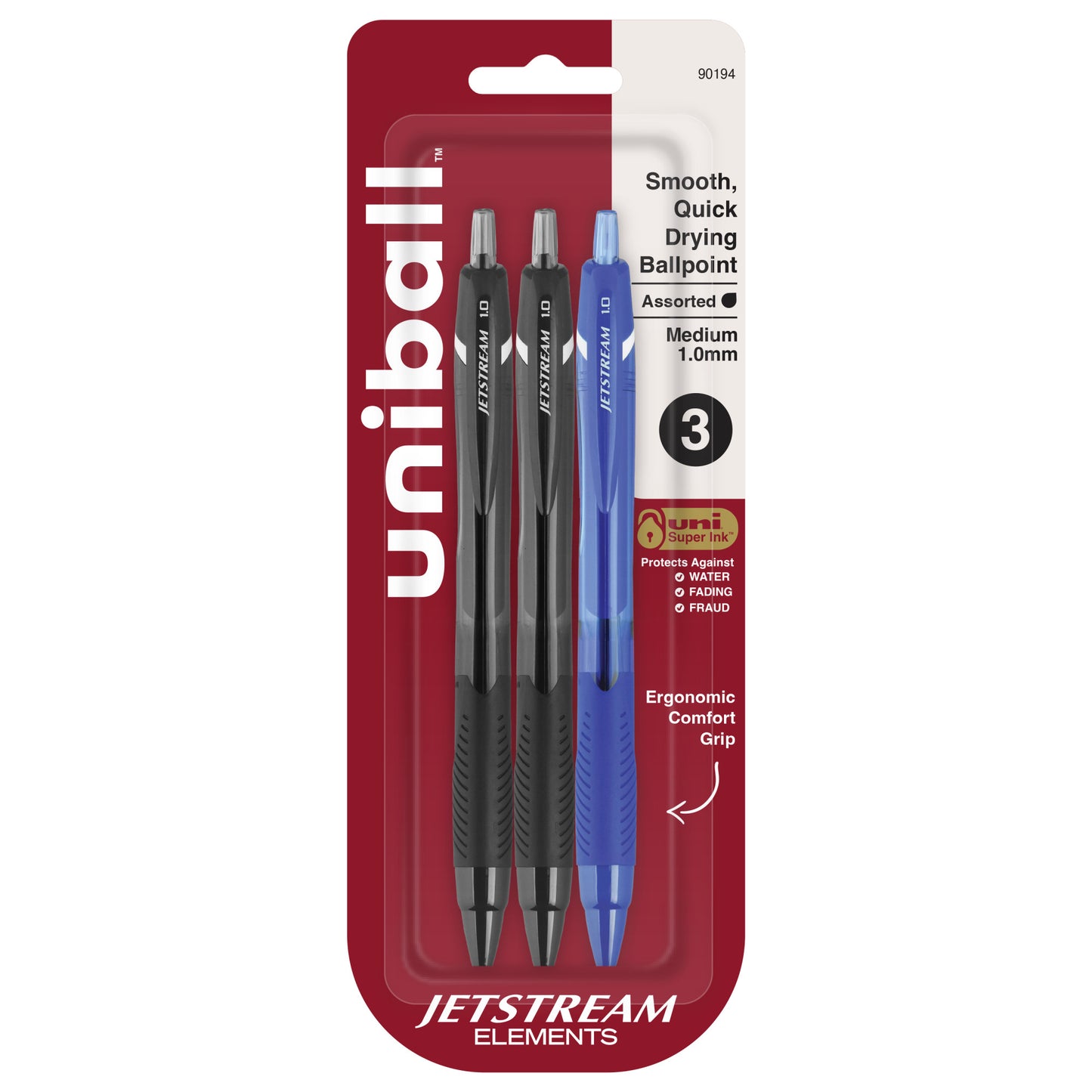 uniball™ Jetstream Elements Ballpoint Pens, Medium Point (1.0mm), Assorted Ink, 3 Pack