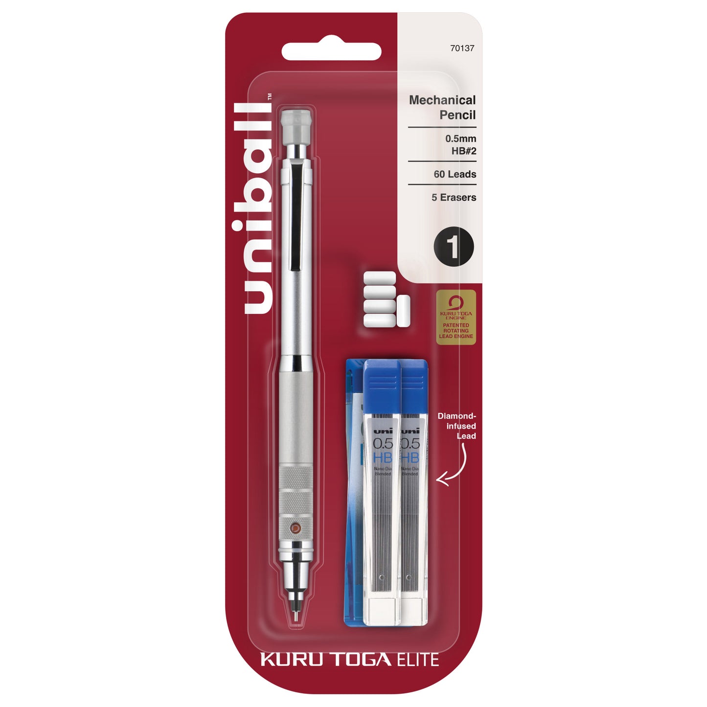 uniball™ Kuru Toga Elite Mechanical Pencil Starter Kit, 0.5mm, HB #2, Silver Barrel, 1 Pack