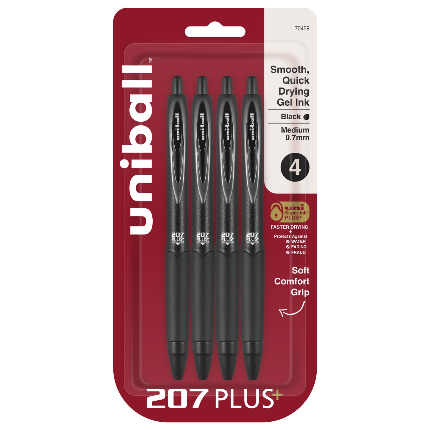 uniball™ 207 Plus+ Retractable Gel Pens, Medium Point (0.7mm), Black, 4 Pack