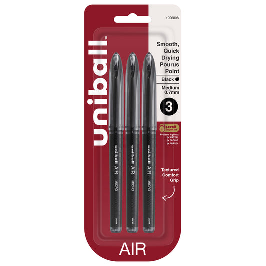 uniball™ Air Porous Point Pens, Medium Point (0.7mm), Black, 3 Pack