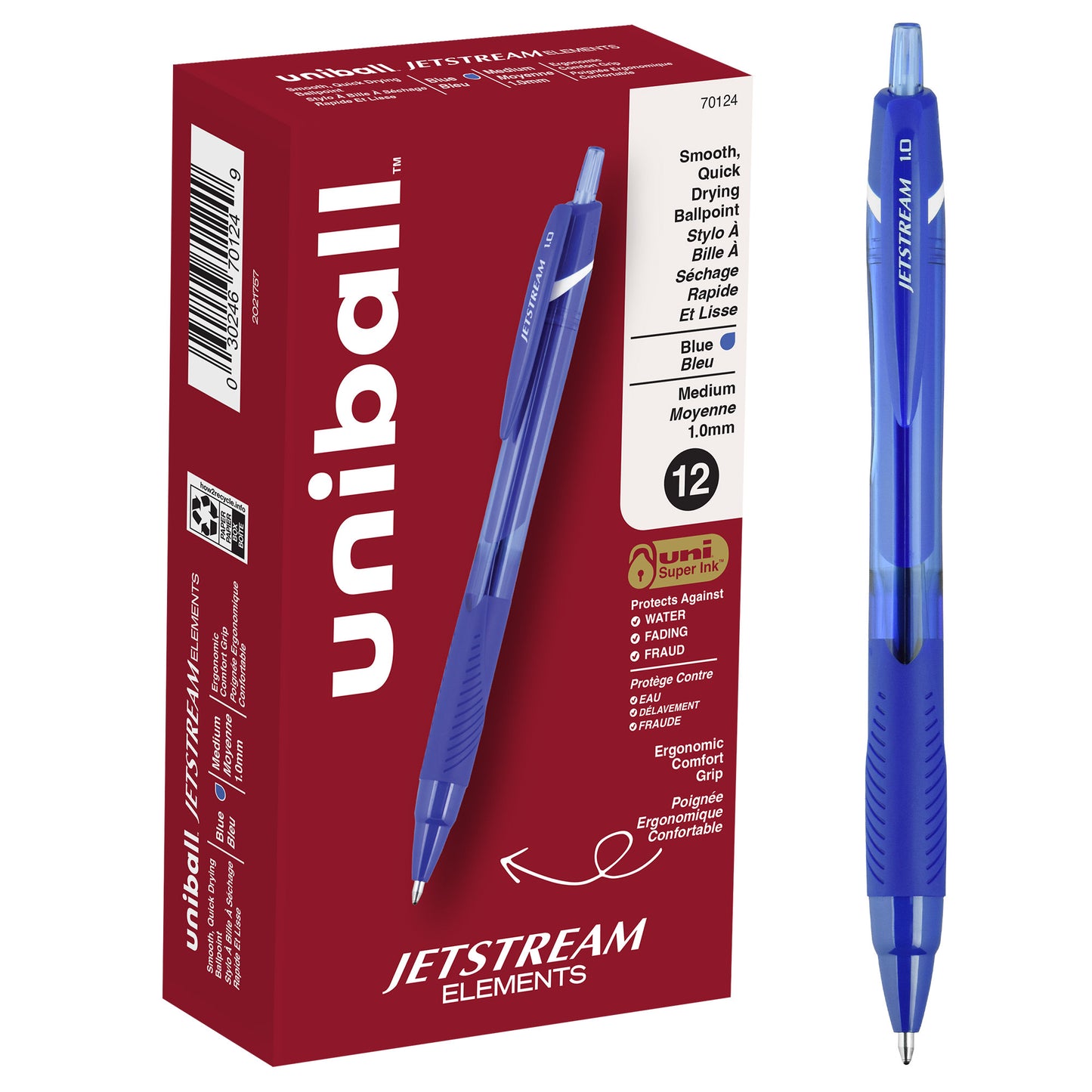 uniball™ Jetstream Elements Ballpoint Pens, Medium Point (1.0mm), Blue, 12 Pack