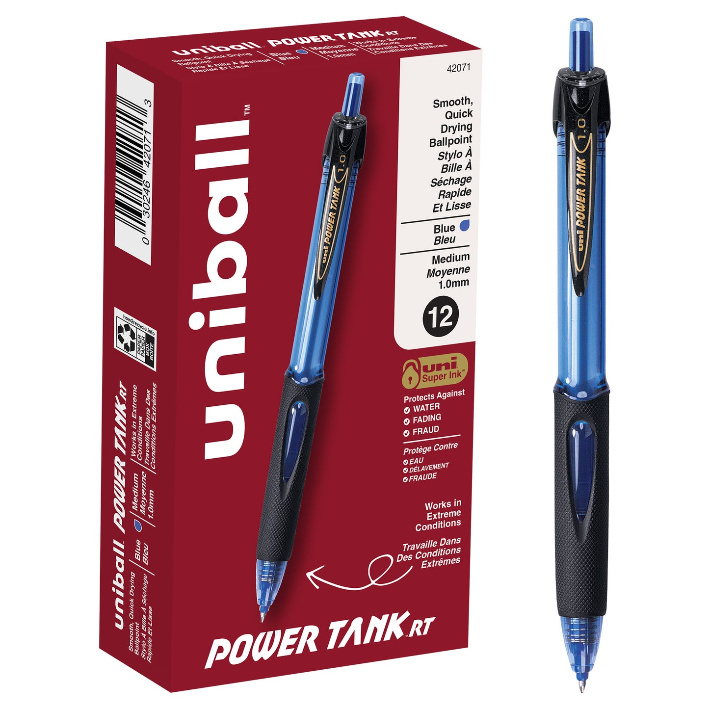 uniball™ Power Tank RT Ballpoint Pens, Medium Point (1.0mm), Blue, 12 Pack