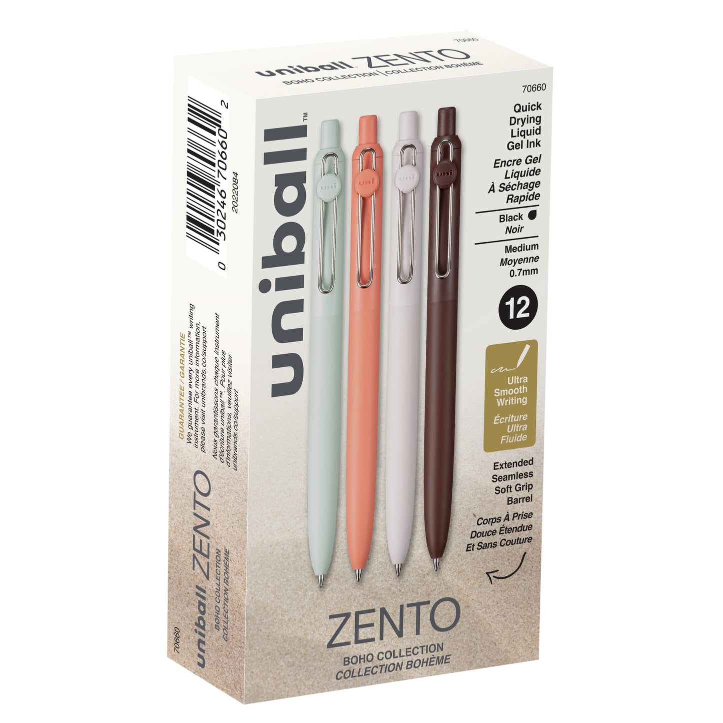 uniball™ Zento Retractable Liquid Gel Pens, Medium Point (0.7mm), BOHO, Black, Dozen