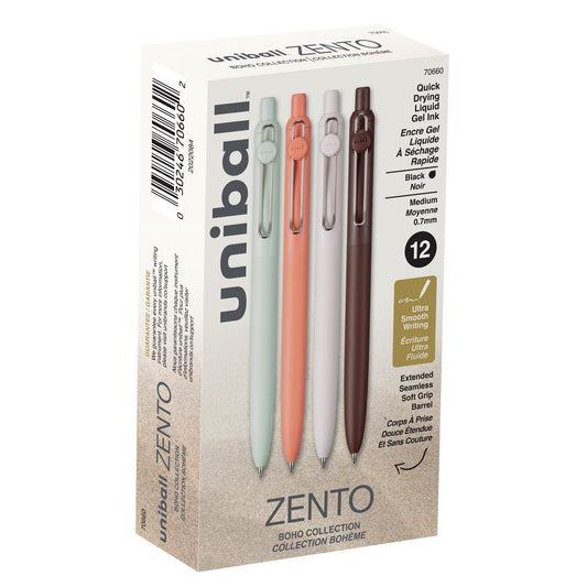 uniball™ Zento Retractable Liquid Gel Pens, Medium Point (0.7mm), BOHO, Black, Dozen