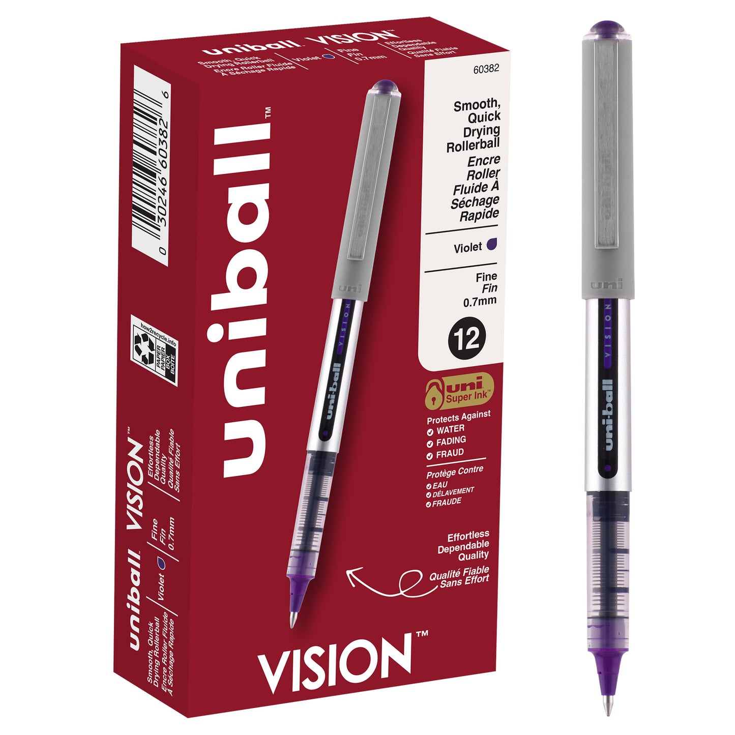 uniball™ Vision Rollerball Pens, Fine Point (0.7mm), Violet, 12 Pack