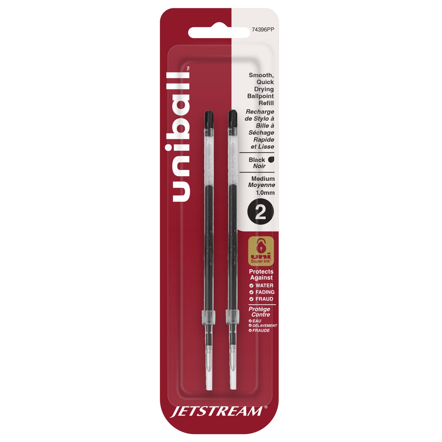 uniball™ Jetstream Ballpoint Pen Refills, Medium Point (1.0mm), Black, 2 Pack