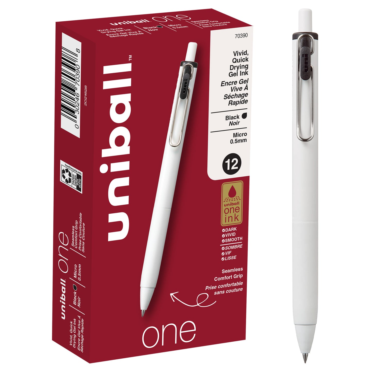 uniball™ one Retractable Gel Pens, Micro Point (0.5mm), Black Ink, 12 Pack