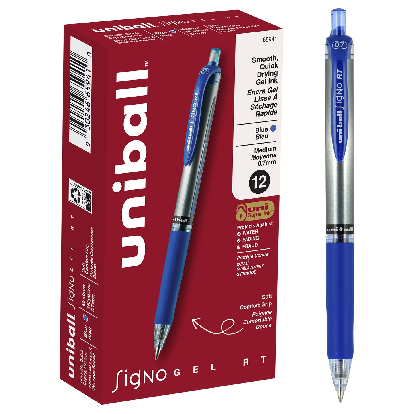 uniball™ Signo RT Gel Pens, Medium Point (0.7mm), Blue, 12 Pack