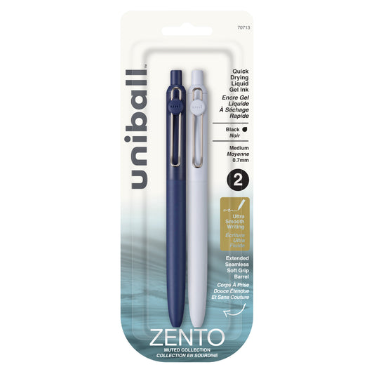 uniball™ Zento Retractable Liquid Gel Pens, Medium Point (0.7mm), Muted, Black, 2 Pack