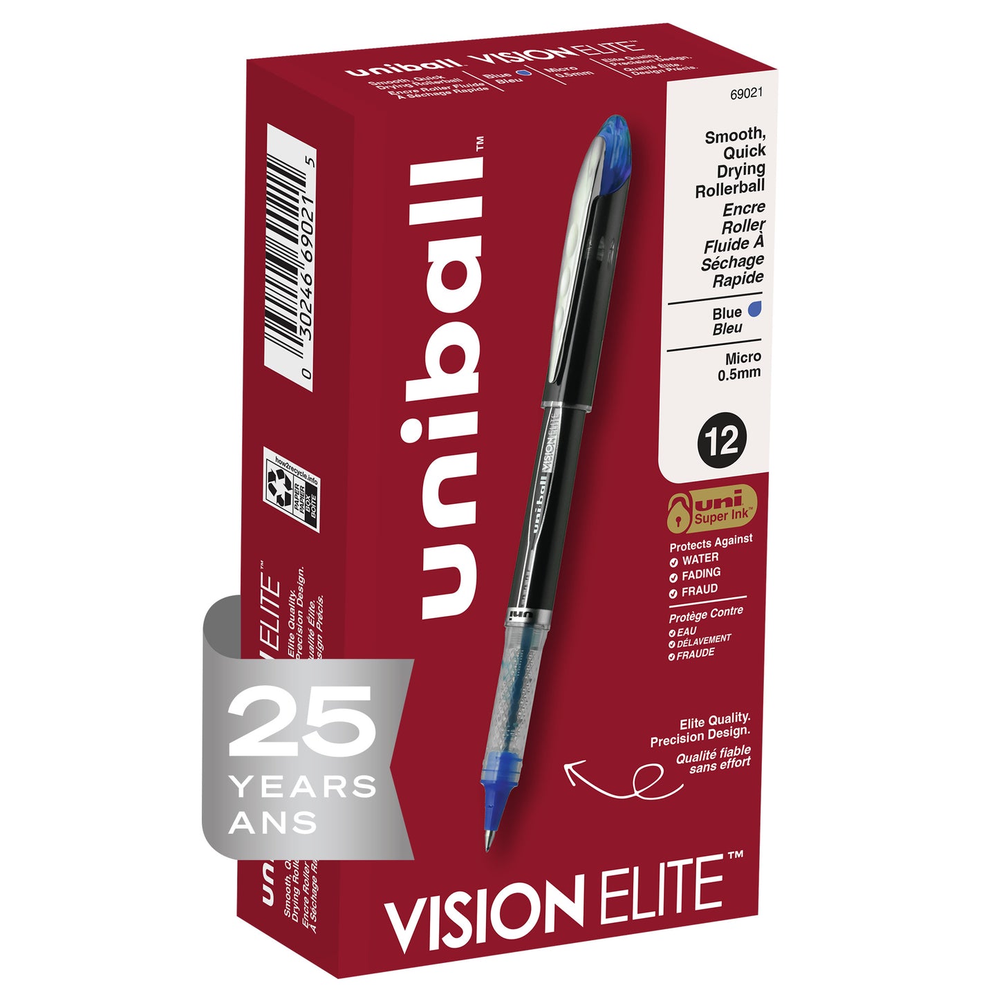 uniball™ Vision Elite Rollerball Pens, Micro Point (0.5mm), Blue, 12 Pack
