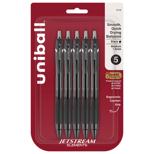 uniball™ Jetstream Elements Ballpoint Pens, Medium Point (1.0mm), Black Ink, 5 Pack