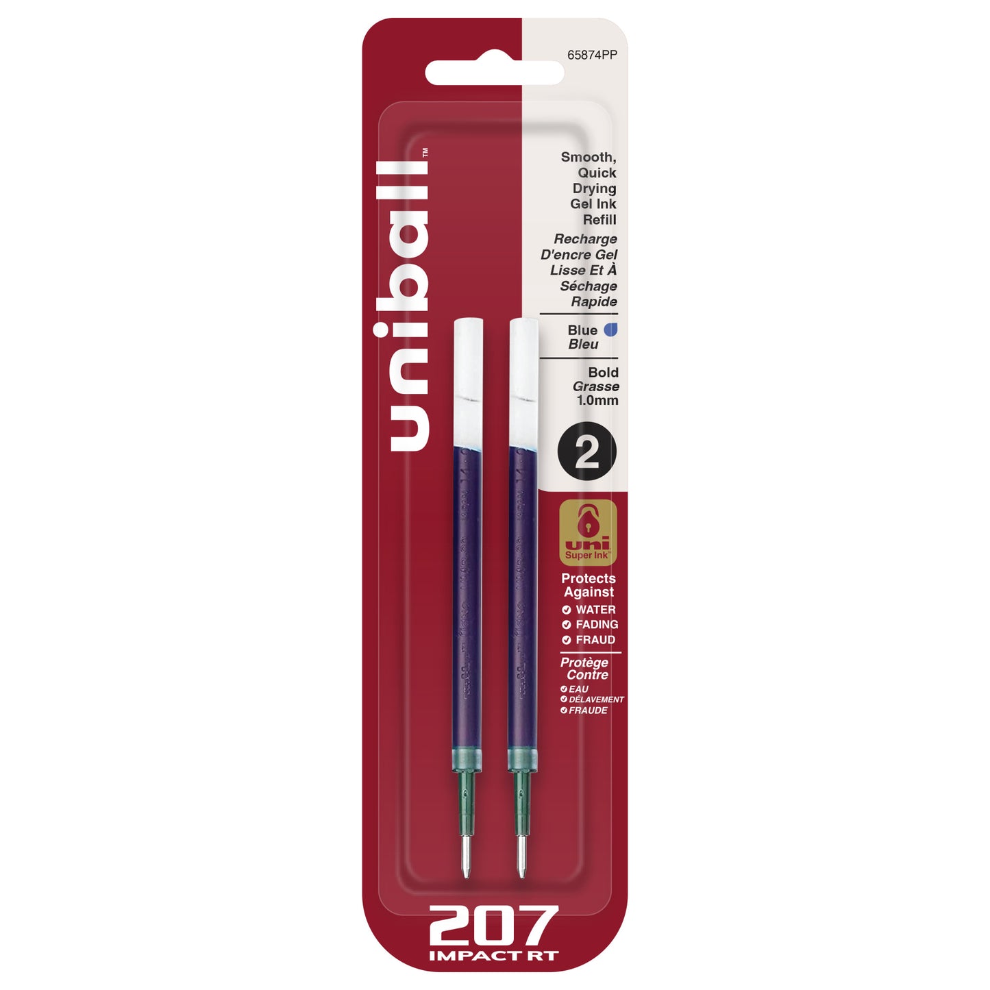 uniball™ 207 Impact RT Gel Pen Refills, Bold Point (1.0mm), Blue, 2 Pack