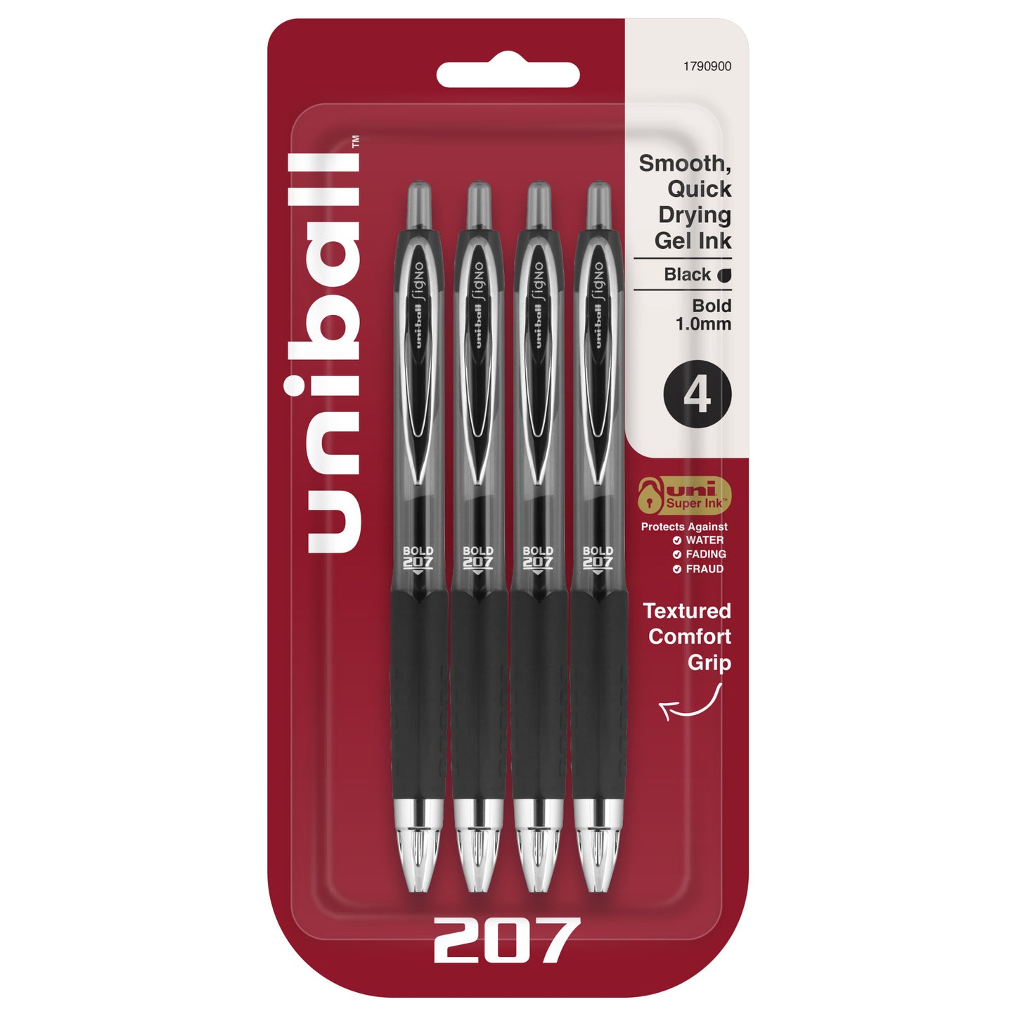uniball™ 207 Retractable Gel Pens, Bold Point (1.0mm), Black, 4 Pack